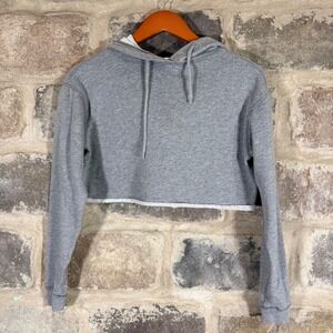 Aeropostale Gray Cropped Hoodie Raw Hem Drawstring Hood Long Sleeve Womens XS